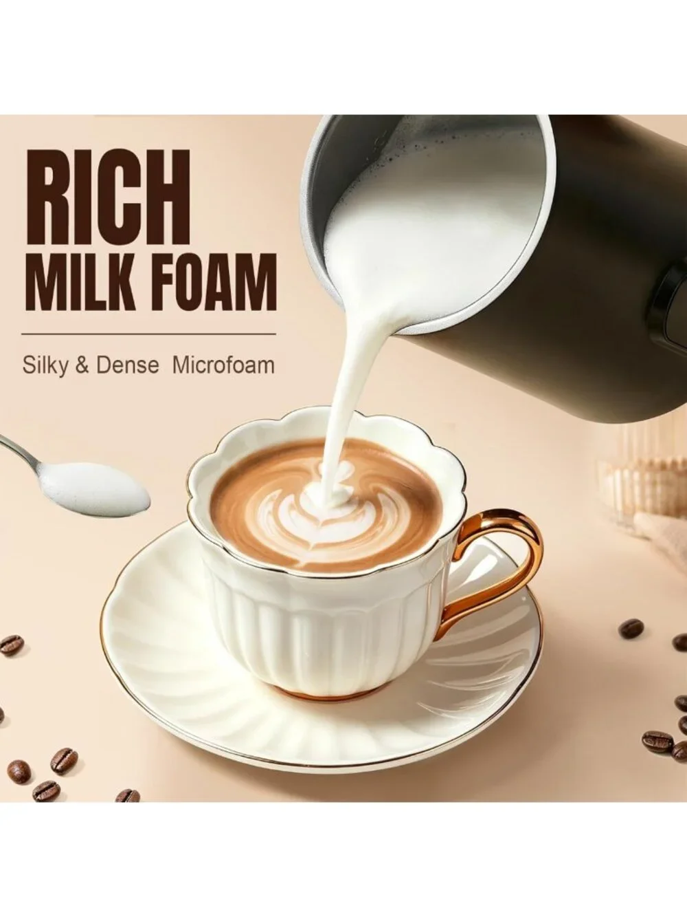 4-in-1 Milk Frother & Steamer - 350ml Hot/Cold Foam Maker for Coffee Lovers